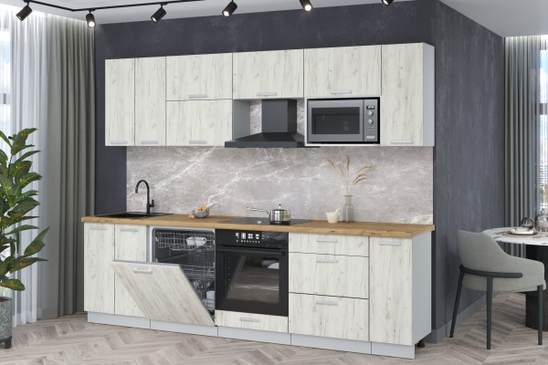 Кухонный гарнитур Мила Лайт 2,7-ПМ2 (Дуб белый/Дуб белый/Дуб бунратти) фабрика Интерлиния