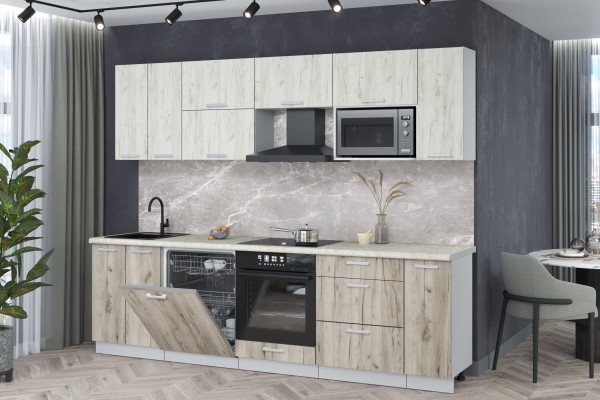 Кухонный гарнитур Мила Лайт 2,7-ПМ2 (Дуб белый/Дуб серый/Опал светлый) фабрика Интерлиния