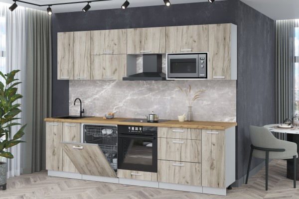 Кухонный гарнитур Мила Лайт 2,7-ПМ2 (Дуб серый/Дуб серый/Дуб бунратти) фабрика Интерлиния