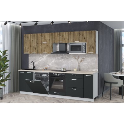 Кухонный гарнитур Мила Лайт 2,7-ПМ2 (Дуб веллингтон/Антрацит/Травертин) фабрика Интерлиния Кухонный гарнитур Мила Лайт 2,7-ПМ2 (Дуб веллингтон/Антрацит/Травертин) фабрика Интерлиния