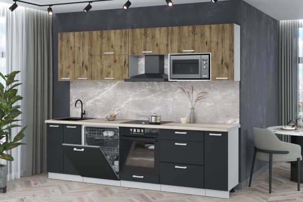 Кухонный гарнитур Мила Лайт 2,7-ПМ2 (Дуб веллингтон/Антрацит/Травертин) фабрика Интерлиния