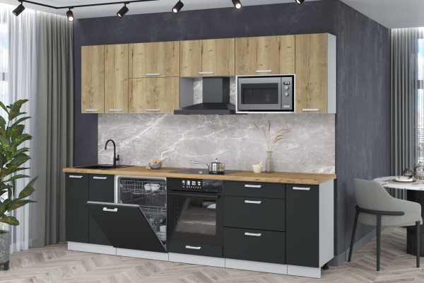 Кухонный гарнитур Мила Лайт 2,7-ПМ2 (Дуб золотой/Антрацит/Дуб бунратти) фабрика Интерлиния