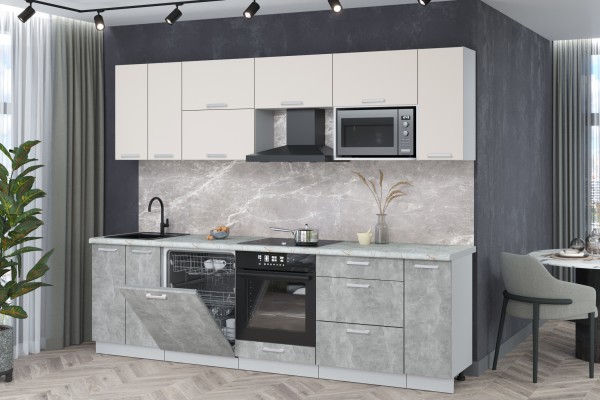 Кухонный гарнитур Мила Лайт 2,7-ПМ2 (Персидский жемчуг/Бетон/Серый каспий) фабрика Интерлиния