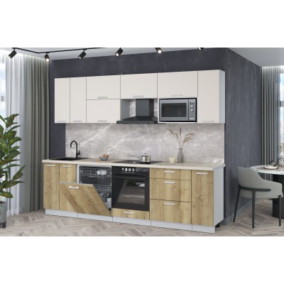 Кухонный гарнитур Мила Лайт 2,7-ПМ2 (Персидский жемчуг/Дуб золотой/Сосна бискайская) фабрика Интерлиния Кухонный гарнитур Мила Лайт 2,7-ПМ2 (Персидский жемчуг/Дуб золотой/Сосна бискайская) фабрика Интерлиния