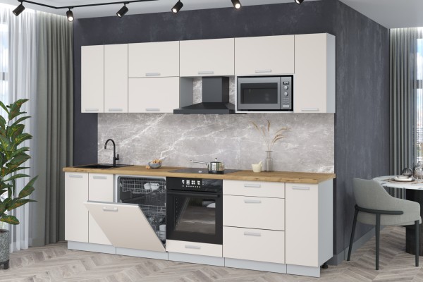 Кухонный гарнитур Мила Лайт 2,7-ПМ2 (Персидский жемчуг/Персидский жемчуг/Дуб бунратти) фабрика Интерлиния