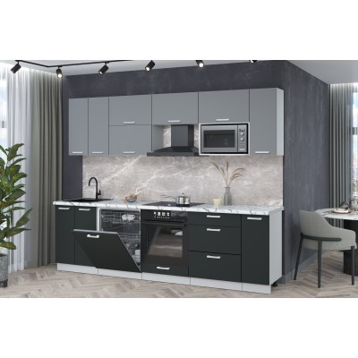 Кухонный гарнитур Мила Лайт 2,7-ПМ2 (Серебро/Антрацит/Гранит белый) фабрика Интерлиния Кухонный гарнитур Мила Лайт 2,7-ПМ2 (Серебро/Антрацит/Гранит белый) фабрика Интерлиния