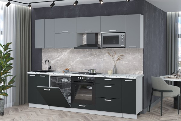 Кухонный гарнитур Мила Лайт 2,7-ПМ2 (Серебро/Антрацит/Гранит белый) фабрика Интерлиния