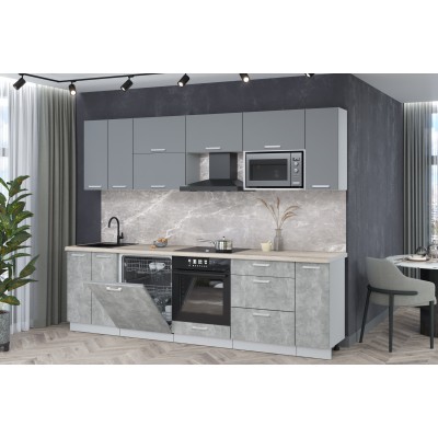 Кухонный гарнитур Мила Лайт 2,7-ПМ2 (Серебро/Бетон/Травертин) фабрика Интерлиния Кухонный гарнитур Мила Лайт 2,7-ПМ2 (Серебро/Бетон/Травертин) фабрика Интерлиния