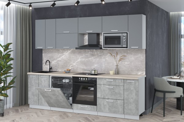 Кухонный гарнитур Мила Лайт 2,7-ПМ2 (Серебро/Бетон/Травертин) фабрика Интерлиния