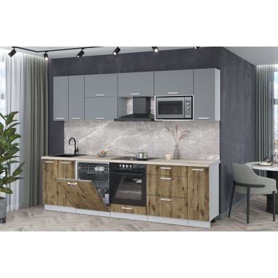 Кухонный гарнитур Мила Лайт 2,7-ПМ2 (Серебро/Дуб веллингтон/Травертин) фабрика Интерлиния Кухонный гарнитур Мила Лайт 2,7-ПМ2 (Серебро/Дуб веллингтон/Травертин) фабрика Интерлиния