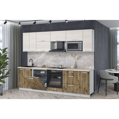 Кухонный гарнитур Мила Лайт 2,7-ПМ2 (Вудлайн кремовый/Дуб веллингтон/Сосна бискайская) фабрика Интерлиния Кухонный гарнитур Мила Лайт 2,7-ПМ2 (Вудлайн кремовый/Дуб веллингтон/Сосна бискайская) фабрика Интерлиния