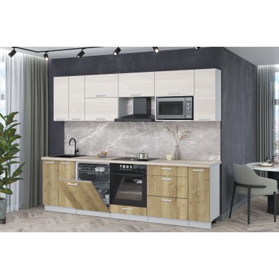 Кухонный гарнитур Мила Лайт 2,7-ПМ2 (Вудлайн кремовый/Дуб золотой/Травертин) фабрика Интерлиния Кухонный гарнитур Мила Лайт 2,7-ПМ2 (Вудлайн кремовый/Дуб золотой/Травертин) фабрика Интерлиния