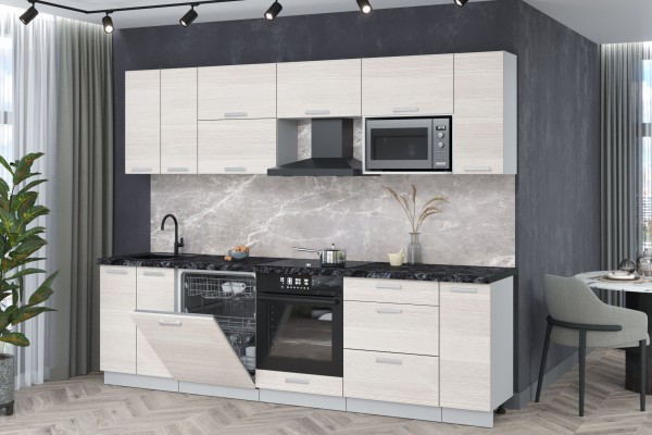 Кухонный гарнитур Мила Лайт 2,7-ПМ2 (Вудлайн кремовый/Вудлайн кремовый/Кастилло темный) фабрика Интерлиния