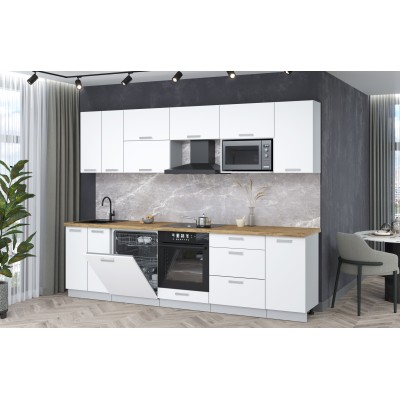 Кухонный гарнитур Мила Лайт 2,8-ПМ2 (Белый Платинум/Белый Платинум/Дуб бунратти) фабрика Интерлиния Кухонный гарнитур Мила Лайт 2,8-ПМ2 (Белый Платинум/Белый Платинум/Дуб бунратти) фабрика Интерлиния