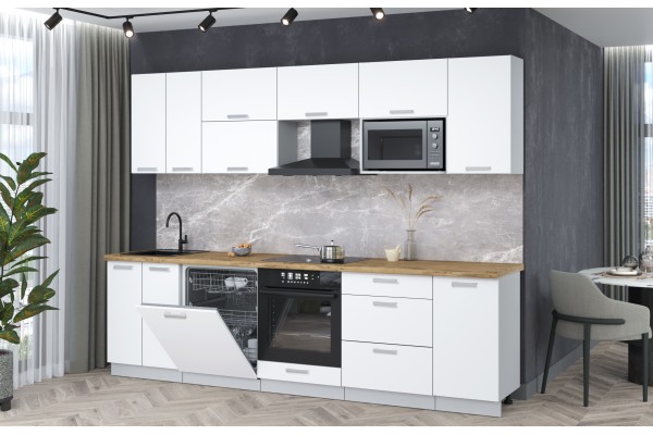 Кухонный гарнитур Мила Лайт 2,8-ПМ2 (Белый Платинум/Белый Платинум/Дуб бунратти) фабрика Интерлиния