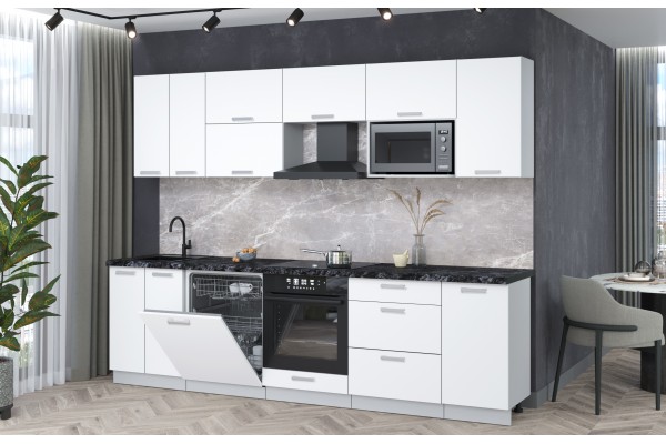 Кухонный гарнитур Мила Лайт 2,8-ПМ2 (Белый Платинум/Белый Платинум/Кастилло темный) фабрика Интерлиния