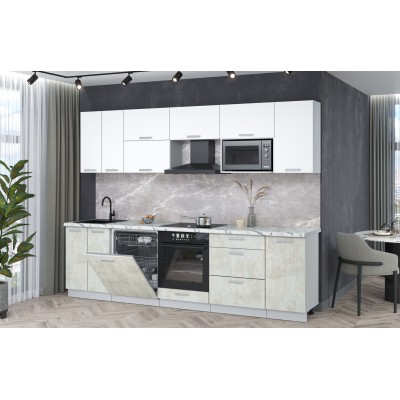 Кухонный гарнитур Мила Лайт 2,8-ПМ2 (Белый Платинум/Бетон лайт/Гранит белый) фабрика Интерлиния Кухонный гарнитур Мила Лайт 2,8-ПМ2 (Белый Платинум/Бетон лайт/Гранит белый) фабрика Интерлиния