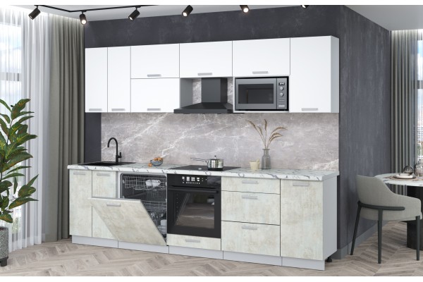 Кухонный гарнитур Мила Лайт 2,8-ПМ2 (Белый Платинум/Бетон лайт/Гранит белый) фабрика Интерлиния