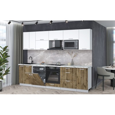 Кухонный гарнитур Мила Лайт 2,8-ПМ2 (Белый Платинум/Дуб веллингтон/Гранит белый) фабрика Интерлиния Кухонный гарнитур Мила Лайт 2,8-ПМ2 (Белый Платинум/Дуб веллингтон/Гранит белый) фабрика Интерлиния