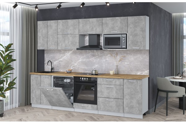 Кухонный гарнитур Мила Лайт 2,8-ПМ2 (Бетон/Бетон/Дуб бунратти) фабрика Интерлиния
