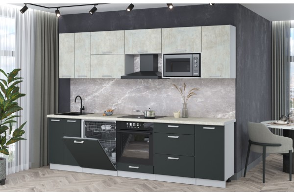 Кухонный гарнитур Мила Лайт 2,8-ПМ2 (Бетон лайт/Антрацит/Опал светлый) фабрика Интерлиния