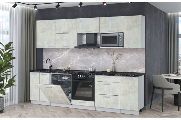 Кухонный гарнитур Мила Лайт 2,8-ПМ2 (Бетон лайт/Бетон лайт/Кастилло темный) фабрика Интерлиния