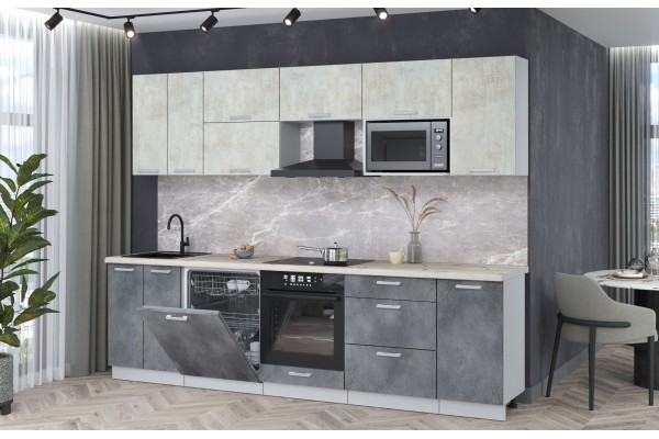 Кухонный гарнитур Мила Лайт 2,8-ПМ2 (Бетон лайт/Бетон портленд/Сосна бискайская) фабрика Интерлиния