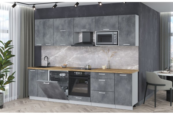 Кухонный гарнитур Мила Лайт 2,8-ПМ2 (Бетон портленд/Бетон портленд/Дуб бунратти) фабрика Интерлиния