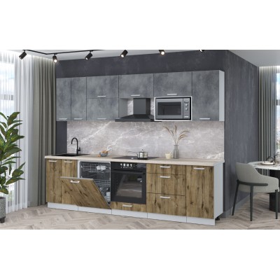 Кухонный гарнитур Мила Лайт 2,8-ПМ2 (Бетон портленд/Дуб веллингтон/Травертин) фабрика Интерлиния Кухонный гарнитур Мила Лайт 2,8-ПМ2 (Бетон портленд/Дуб веллингтон/Травертин) фабрика Интерлиния