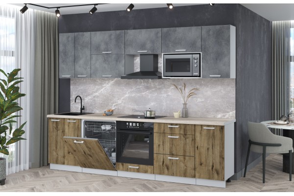 Кухонный гарнитур Мила Лайт 2,8-ПМ2 (Бетон портленд/Дуб веллингтон/Травертин) фабрика Интерлиния