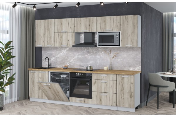 Кухонный гарнитур Мила Лайт 2,8-ПМ2 (Дуб серый/Дуб серый/Дуб бунратти) фабрика Интерлиния