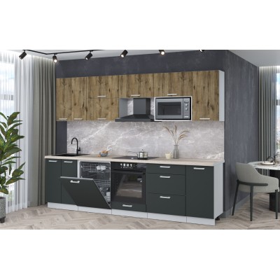 Кухонный гарнитур Мила Лайт 2,8-ПМ2 (Дуб веллингтон/Антрацит/Травертин) фабрика Интерлиния Кухонный гарнитур Мила Лайт 2,8-ПМ2 (Дуб веллингтон/Антрацит/Травертин) фабрика Интерлиния