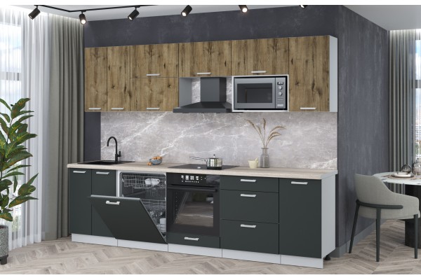 Кухонный гарнитур Мила Лайт 2,8-ПМ2 (Дуб веллингтон/Антрацит/Травертин) фабрика Интерлиния