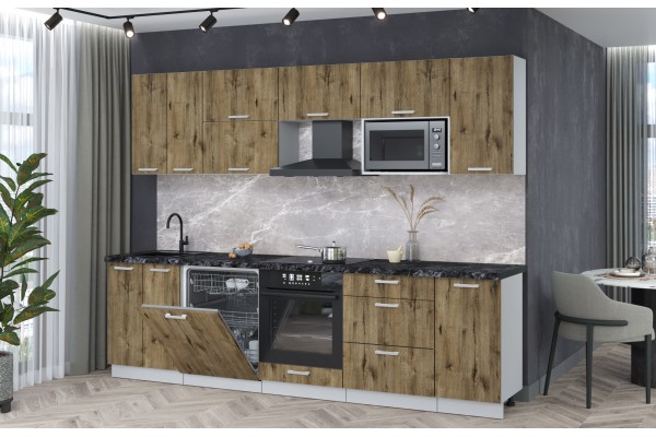 Кухонный гарнитур Мила Лайт 2,8-ПМ2 (Дуб веллингтон/Дуб веллингтон/Кастилло темный) фабрика Интерлиния