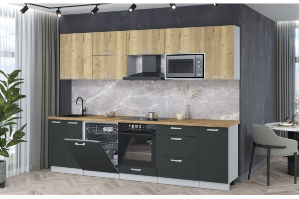 Кухонный гарнитур Мила Лайт 2,8-ПМ2 (Дуб золотой/Антрацит/Дуб бунратти) фабрика Интерлиния