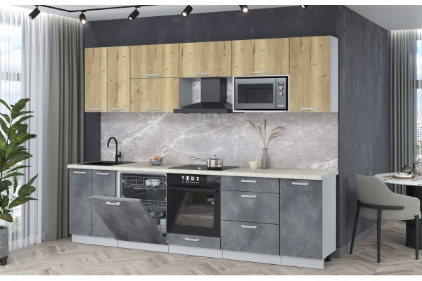 Кухонный гарнитур Мила Лайт 2,8-ПМ2 (Дуб золотой/Бетон портленд/Опал светлый) фабрика Интерлиния