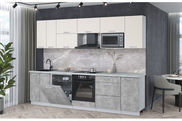 Кухонный гарнитур Мила Лайт 2,8-ПМ2 (Персидский жемчуг/Бетон/Серый каспий) фабрика Интерлиния