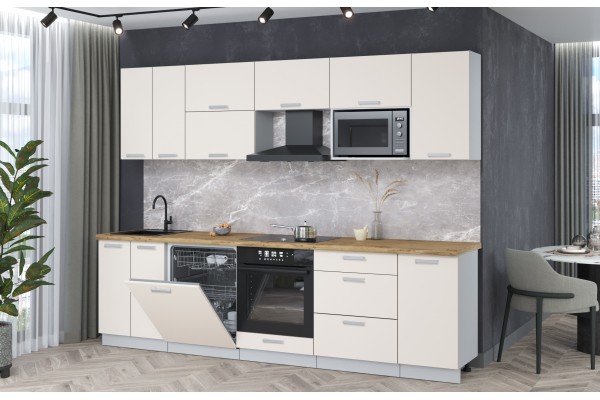 Кухонный гарнитур Мила Лайт 2,8-ПМ2 (Персидский жемчуг/Персидский жемчуг/Дуб бунратти) фабрика Интерлиния