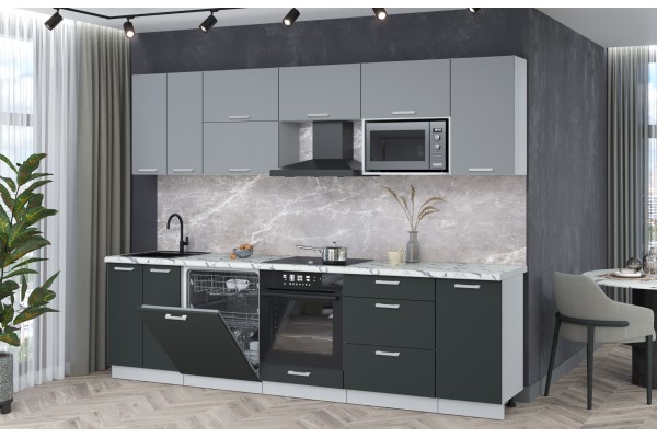 Кухонный гарнитур Мила Лайт 2,8-ПМ2 (Серебро/Антрацит/Гранит белый) фабрика Интерлиния
