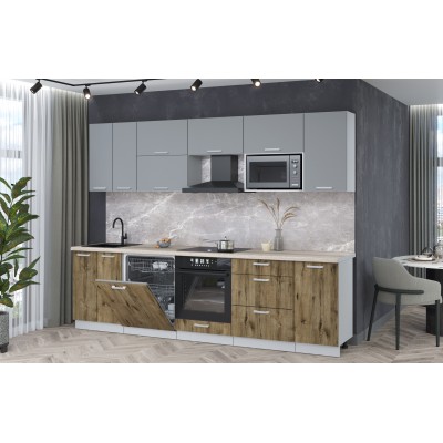 Кухонный гарнитур Мила Лайт 2,8-ПМ2 (Серебро/Дуб веллингтон/Травертин) фабрика Интерлиния Кухонный гарнитур Мила Лайт 2,8-ПМ2 (Серебро/Дуб веллингтон/Травертин) фабрика Интерлиния