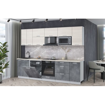 Кухонный гарнитур Мила Лайт 2,8-ПМ2 (Вудлайн кремовый/Бетон портленд/Сосна бискайская) фабрика Интерлиния Кухонный гарнитур Мила Лайт 2,8-ПМ2 (Вудлайн кремовый/Бетон портленд/Сосна бискайская) фабрика Интерлиния