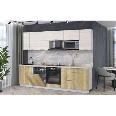 Кухонный гарнитур Мила Лайт 2,8-ПМ2 (Вудлайн кремовый/Дуб золотой/Травертин) фабрика Интерлиния Кухонный гарнитур Мила Лайт 2,8-ПМ2 (Вудлайн кремовый/Дуб золотой/Травертин) фабрика Интерлиния