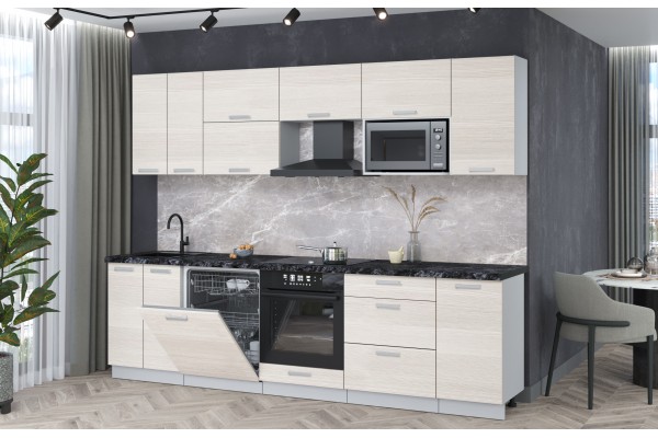 Кухонный гарнитур Мила Лайт 2,8-ПМ2 (Вудлайн кремовый/Вудлайн кремовый/Кастилло темный) фабрика Интерлиния