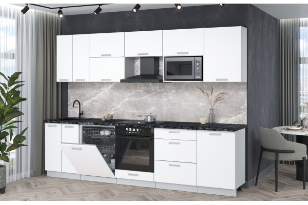 Кухонный гарнитур Мила Лайт 2,9-ПМ2 (Белый Платинум/Белый Платинум/Кастилло темный) фабрика Интерлиния