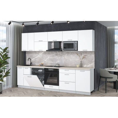 Кухонный гарнитур Мила Лайт 2,9-ПМ2 (Белый Платинум/Белый Платинум/Травертин) фабрика Интерлиния Кухонный гарнитур Мила Лайт 2,9-ПМ2 (Белый Платинум/Белый Платинум/Травертин) фабрика Интерлиния