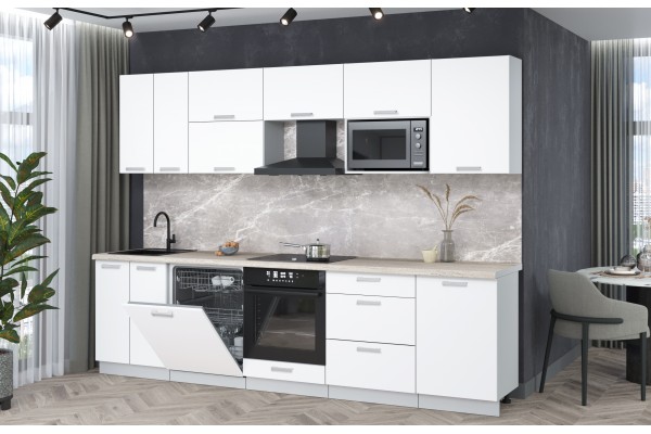 Кухонный гарнитур Мила Лайт 2,9-ПМ2 (Белый Платинум/Белый Платинум/Травертин) фабрика Интерлиния