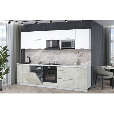 Кухонный гарнитур Мила Лайт 2,9-ПМ2 (Белый Платинум/Бетон лайт/Гранит белый) фабрика Интерлиния Кухонный гарнитур Мила Лайт 2,9-ПМ2 (Белый Платинум/Бетон лайт/Гранит белый) фабрика Интерлиния