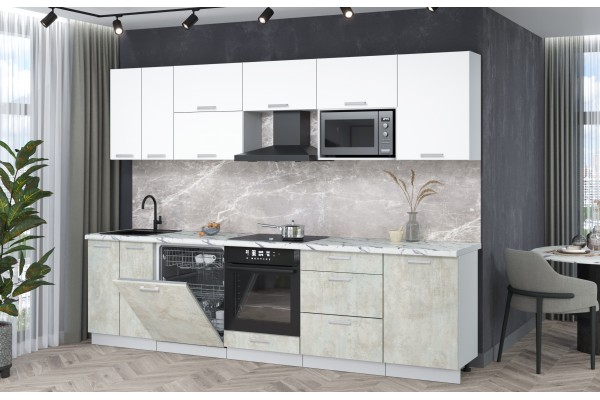 Кухонный гарнитур Мила Лайт 2,9-ПМ2 (Белый Платинум/Бетон лайт/Гранит белый) фабрика Интерлиния