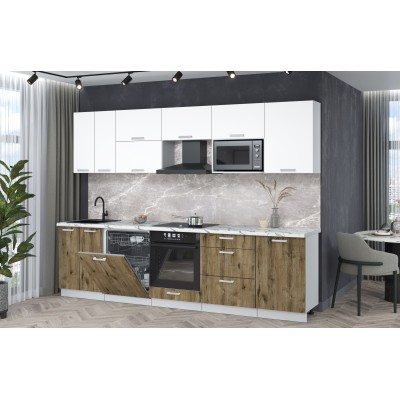 Кухонный гарнитур Мила Лайт 2,9-ПМ2 (Белый Платинум/Дуб веллингтон/Гранит белый) фабрика Интерлиния Кухонный гарнитур Мила Лайт 2,9-ПМ2 (Белый Платинум/Дуб веллингтон/Гранит белый) фабрика Интерлиния