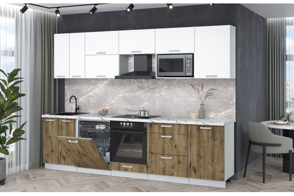 Кухонный гарнитур Мила Лайт 2,9-ПМ2 (Белый Платинум/Дуб веллингтон/Гранит белый) фабрика Интерлиния